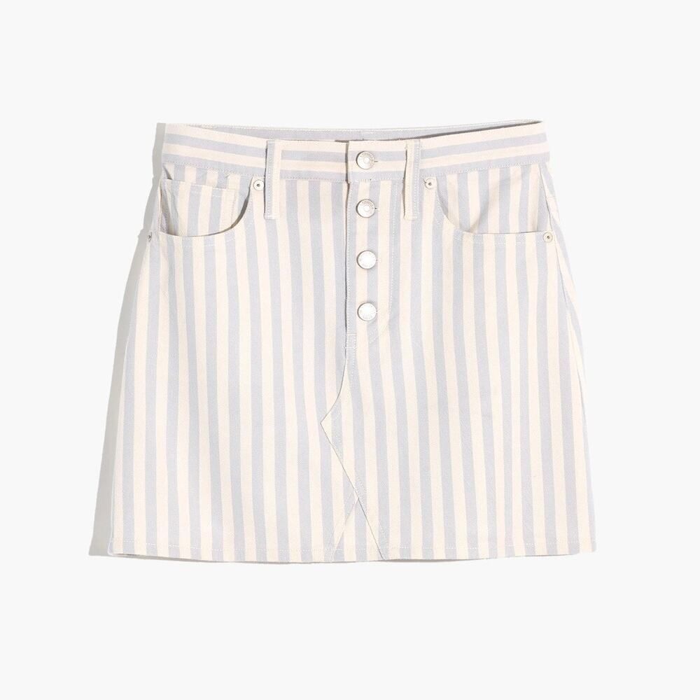 Madewell Stretch A-Line Denim Mini Skirt in Pompano Stripe - Size: 29